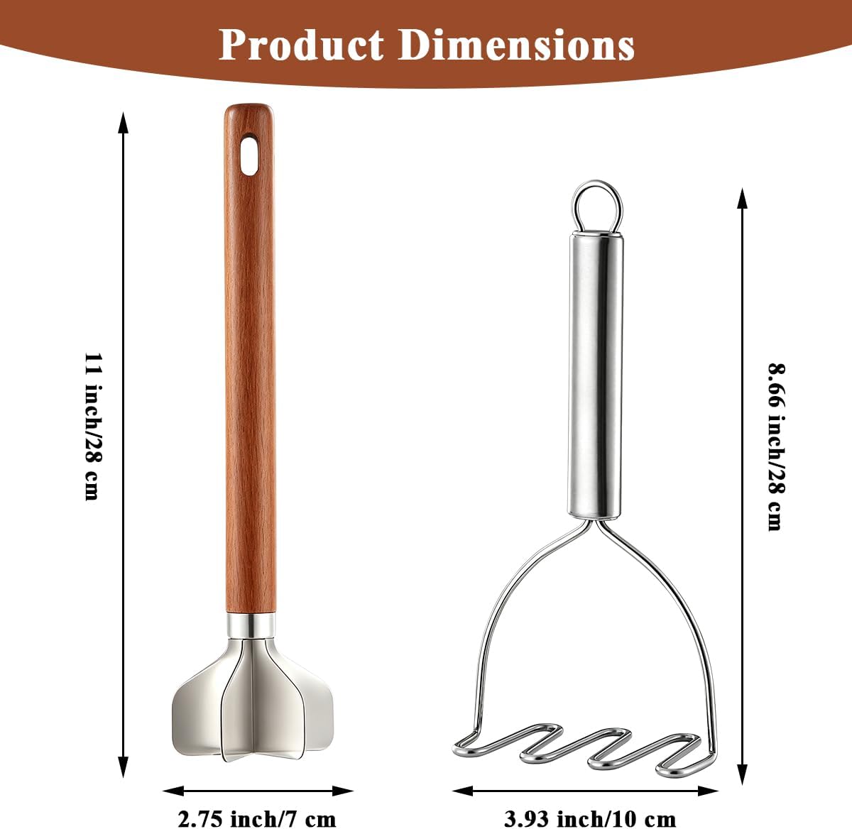 Meat Chopper Potato Masher Set of 2, Berglander Heat Resistant Meat Masher for Hamburger, Ground Beef Smasher, Mash Kitchen Tools & Utensils for Avocado, Salad, Vegetables, Fruit, Food Potato, Tomato