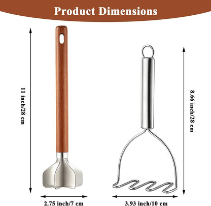 Meat Chopper Potato Masher Set of 2, Berglander Heat Resistant Meat Masher for Hamburger, Ground Beef Smasher, Mash Kitchen Tools & Utensils for Avocado, Salad, Vegetables, Fruit, Food Potato, Tomato