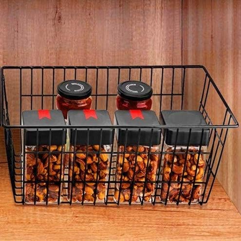 Slideep Wire Baskets Farmhouse Freezer Organizer Storage Bin Basket with Handles, Food Storage for Kitchen Cabinets, Pantry, Closet, Bedroom, Bathroom, Office 3 Pack