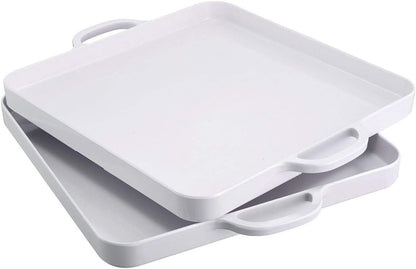 i BKGOO Foodservice Red Plastic Tray with Handle Set of 2 Large Melamine Cube Serving Platters for Parties, Table, Kitchen Size(12.5"x12.5"x1")