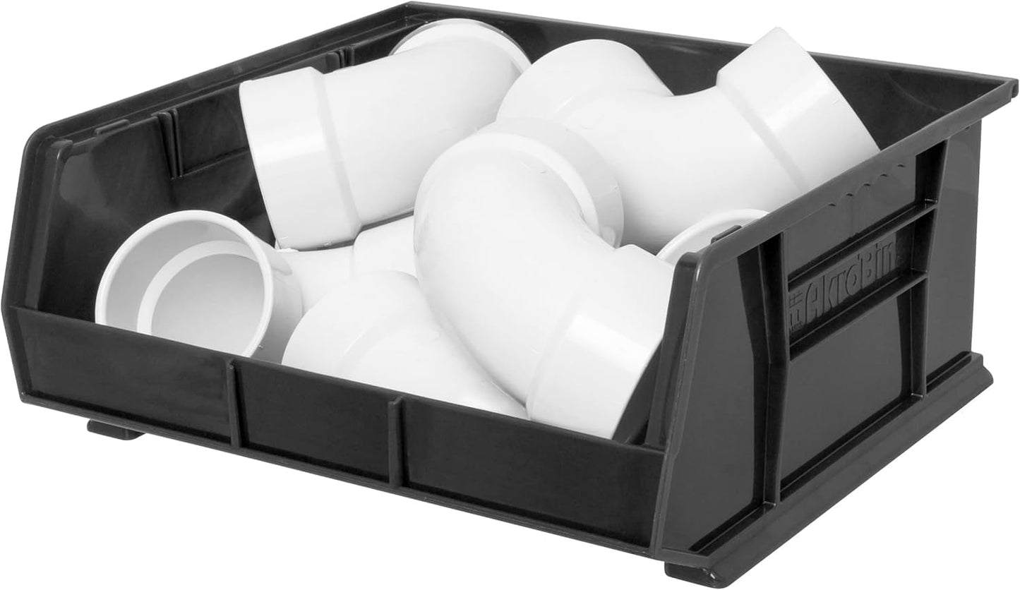 Akro-Mils 30250 AkroBins Plastic Storage Bins, Space-Saving Stackable Bins for Garage, Pantry, Craft Organization, 15" x 16" x 7", Black, 6-Pack