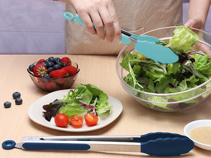 HOTEC Premium Stainless Steel Locking Kitchen Tongs with Silicon Tips, Set of 2-9" and 12"
