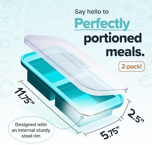 Souper Cubes 2 Cup Silicone Freezer Tray with Lid, Perfect for Storing Lasagna, Leftovers, Sauces, Portioned Meals and More, Silicone Freezer Mold for Meal Prepping - Blueberry - 1-Pack