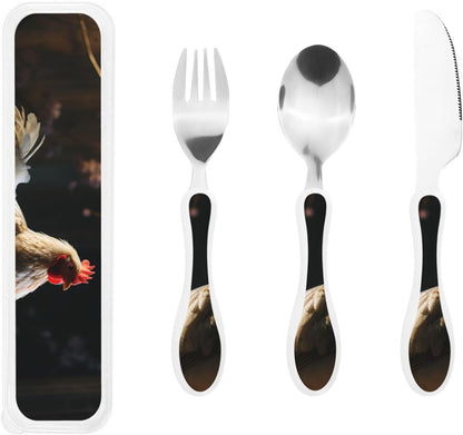 3-Piece Kids Silverware Set With Storage Case, Stainless Steel Reusable Children Safe Knife Spoon Fork Set Classy Flowers Children Flatware Set For Kids Lunch Box
