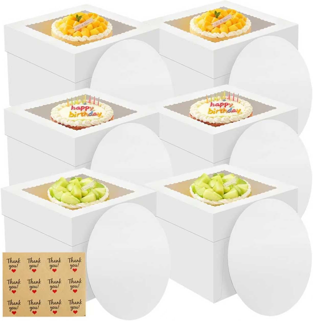 2 Pack Cake Boxes, 12x12x8 Inches Tall Cake Box with Cake Boards, White Bakery Boxes with Large Window, Disposable Cakes Transport Containers with Lids, for Cookies, Pies, Wedding, Birthday