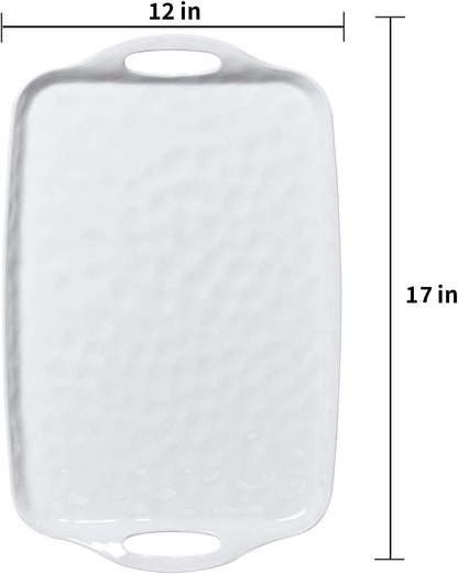 TP Large Serving Trays with Handles, 19" x 12" Melamine Serving Platters for Food, Turkey, Set of 2 Rectangular Trays for Party, Pure White