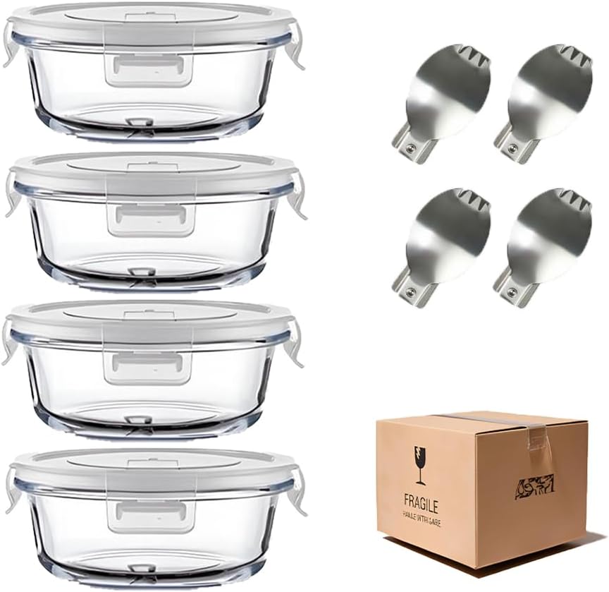 8 Pcs Square Glass Food Storage Container with Lids, 16OZ Square Glass Meal Prep Containers Set, 2 Cup glass Food Storage for Lunch Salad, Microwave, Oven, Freezer, Dishwasher Safe (4 Pack)
