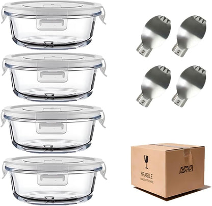 8 Pcs Square Glass Food Storage Container with Lids, 16OZ Square Glass Meal Prep Containers Set, 2 Cup glass Food Storage for Lunch Salad, Microwave, Oven, Freezer, Dishwasher Safe (4 Pack)