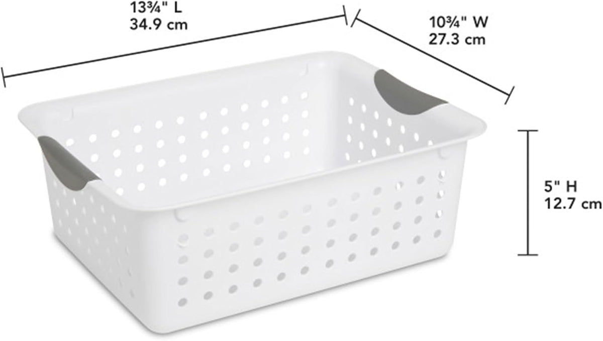 Sterilite 6-Pack Medium Ultra Basket, Open Top Plastic Storage Organizer, White - Classic Baskets for Organizing Countertops, Pantry Shelves, Kitchen Cabinets, Laundry Rooms or Home Offices