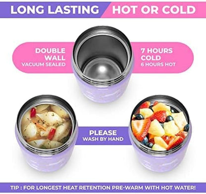 Bento Box with Stainless Steel Thermo, Insulated Lunch Bag, Ice Pack Set for Kids - 5 Compartments, Lunches or Snack Container for Girls, Toddlers Daycare Pre-School, Kindergarten Purple Unicorn