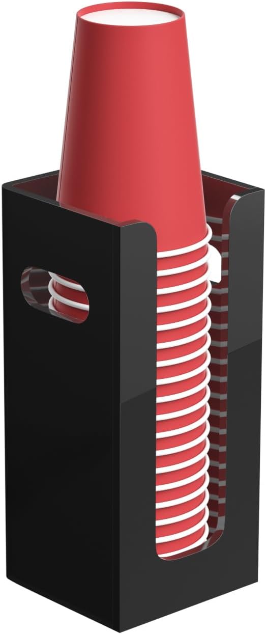 Disposable Coffee Cup Dispenser with Handles, Countertop or Wall Mount Hot/Cold Drink Cup and Lid Holder - Bathroom/Kitchen/Office Acrylic Cup Lid Storage Organizer (1 Compartment, Clear)