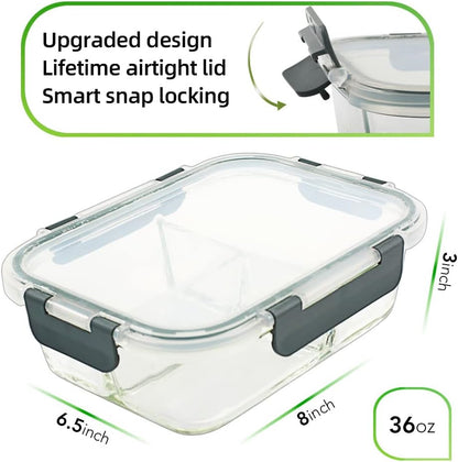 DAS TRUST [5-Packs, 36 Oz. Glass Meal Prep Containers with Locking Lids Glass Food Containers,Airtight Lunch Container,Microwave, Oven, Freezer and Dishwasher (4.5 Cup, Clear)