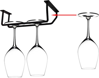 14-Inch Gold Wine Glass Rack, Under Cabinet Wine Glass Holder Stainless Steel Stemware Rack - Hanging Stemware Holder for Cabinet Kitchen Bar, Set of 2