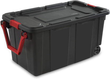Sterilite Heavy Duty 40 Gallon Wheeled Industrial Storage Tote, 4-Pack, Black