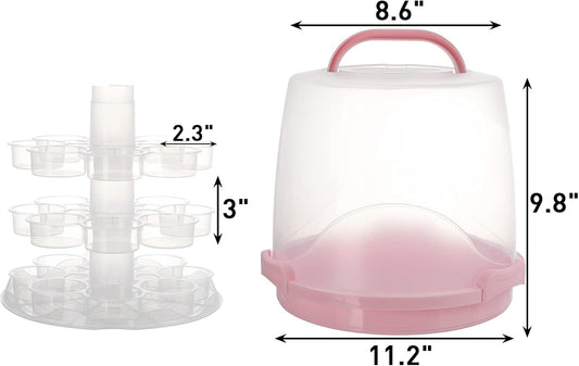 Dicunoy 24 Cupcake Carrier for Transport, 3 Tier Tall Cake Carrier Holder with Handle, Portable Desserts Storage Transporter Container Box with Lid for Pie, Cookies, Christmas, Thanks Giving Day