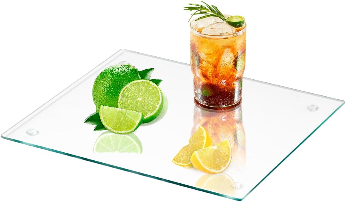 Tempered Glass Cutting Boards for Kitchen, 2Pcs Glass Chopping Boards, 16"x12" & 12"x8" Clear Glass Cutting Board Set With NonSlip Feet, Scratch Resistant, Heat Resistant, Easy to Clean