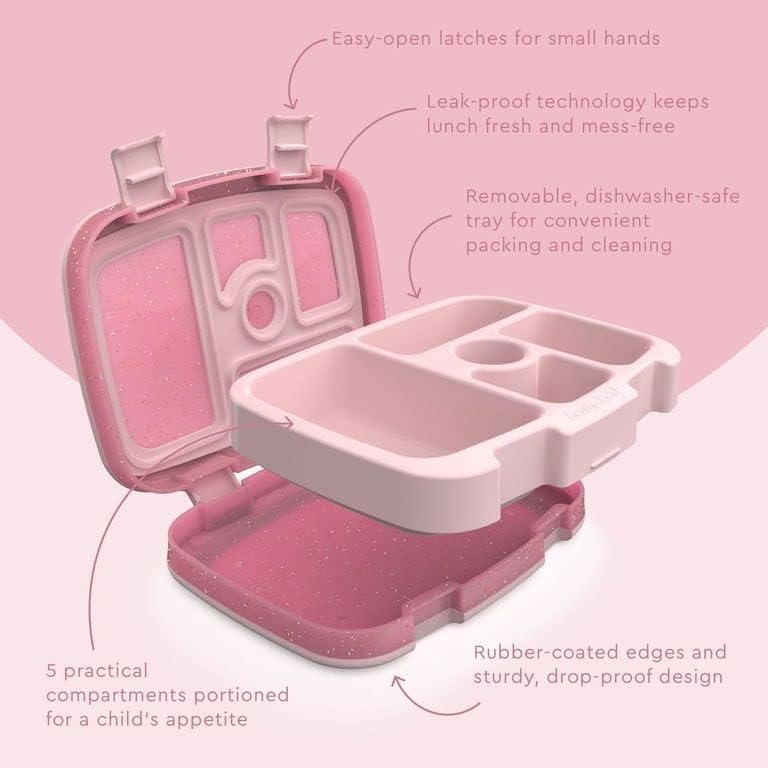 Bentgo Kids Bento-Style 5-Compartment Leak-Proof Lunch Box - Ideal Portion Sizes for Ages 3 to 7 - Durable, Drop-Proof, Dishwasher Safe, PFAS & BPA-Free & Made with Food-Safe Materials (Purple)
