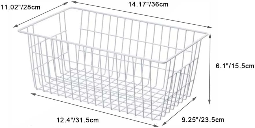 SANNO Freezer Baskets for Storage Pantry Large Metal Wire Food Storage Organizer Bin Basket with Handles - for Kitchen Cabinets, Pantry, Bathroom, Laundry Room, Closets, Garage - Chrome，2 pack