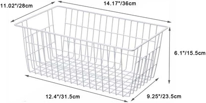 SANNO Freezer Baskets for Storage Pantry Large Metal Wire Food Storage Organizer Bin Basket with Handles - for Kitchen Cabinets, Pantry, Bathroom, Laundry Room, Closets, Garage - Chrome，2 pack