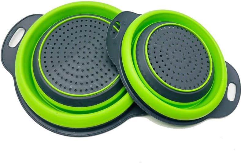 NIWWIN Pack of 2 Foldable Pasta Strainers, Foldable Kitchen Colander for Draining Fruit, Kitchen Silicone Adjustable Filter Vegetables Fruit Baskets,Portable Sink Washing Up Bowl (Red)