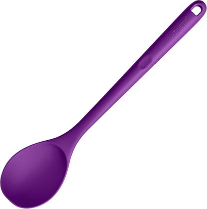 600ºF Heat Resistant Silicone Spoons: U-Taste 13.3in Solid & Slotted Kitchen Cooking Tool, Nonstick Long Rubber Utensil, Sturdy for Mixing, Serving, Stirring, Frying, Basting (Aqua Sky, 2PCS)