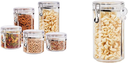 Oggi 4pc Clear Canister Set with Clamp Lids & Spoons - Airtight Food Storage Containers, Ideal for Kitchen & Pantry Storage of Bulk, Dry Food Including Flour, Sugar, Coffee, Rice, Tea, Spices & Herbs