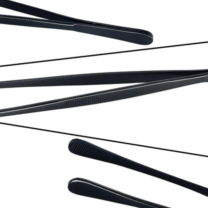 2 Pcs 12-Inch Cooking Tweezers Tongs,Extra-Long Stainless Steel Kitchen Tweezer Tongs - Black