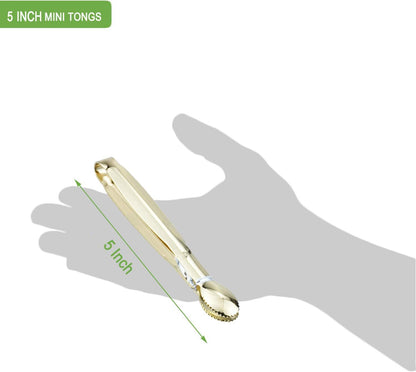 HINMAY Mini Appetizer Tongs 5.75" Stainless Steel Tongs, Set of 4 (Gold)