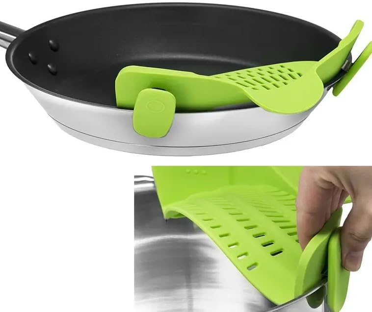 Kitchen SNAP'N STRAIN Collapsible Colander Plus Soup Funnel Universal Size - Clip-On Strainer for Pots and Pans, Cool Kitchen Gadgets - Essential Kitchen Finds and Cooking Tool - Easy to Use (GREEN)