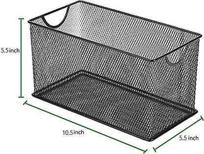 Set of 3 Household Wire Mesh Metal Steel Storage Basket Organizer CD Storage Boxes Organizer Bin Container Tote with Handles for Home Office 10.5" x 5.5" x 5.5"