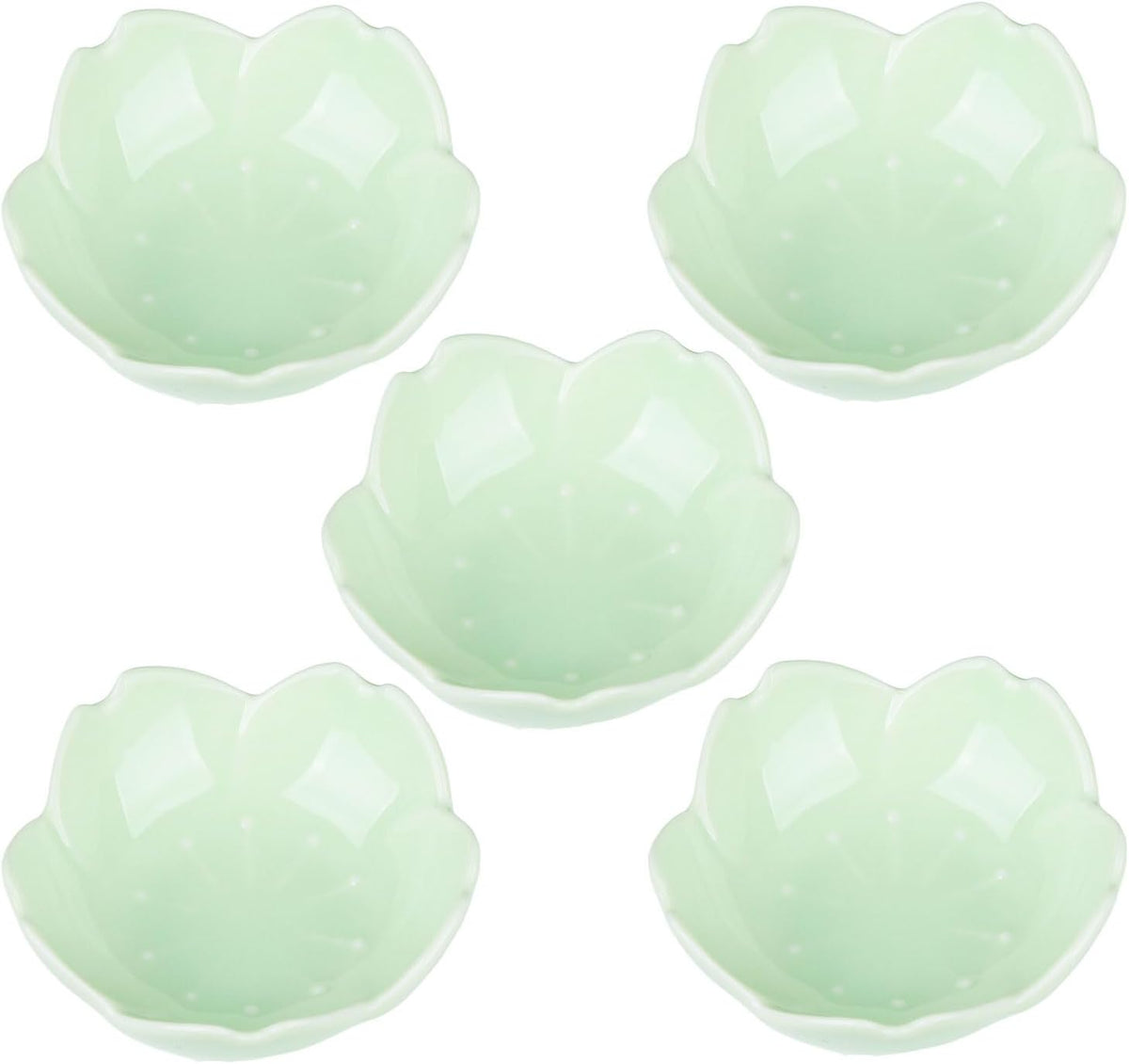 WHJY Light Green Cherry Blossom Dish Set, Cute Pink Ceramic Plates, Sauce/Seasoning Dish, Sushi Dishes, Soy Dipping Bowl, Dessert, Appetizer Plates, Serving Dish for Kitchen Home – Set of 5