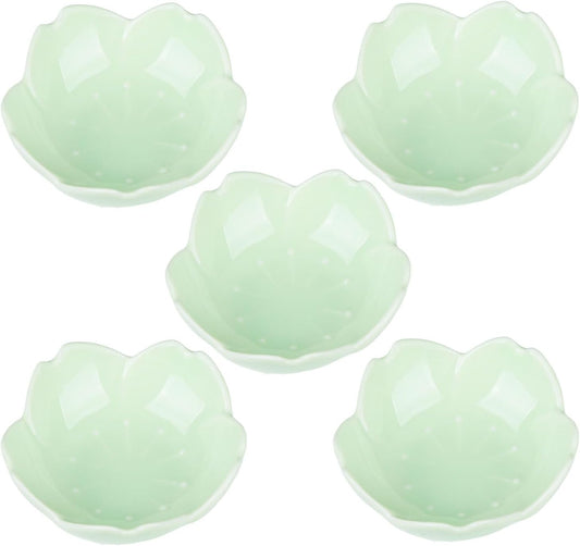 WHJY Light Green Cherry Blossom Dish Set, Cute Pink Ceramic Plates, Sauce/Seasoning Dish, Sushi Dishes, Soy Dipping Bowl, Dessert, Appetizer Plates, Serving Dish for Kitchen Home – Set of 5