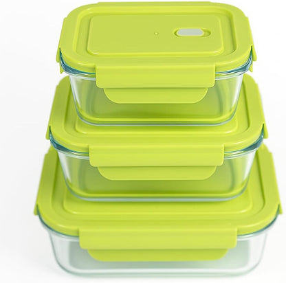 Glass Food Storage Container Set, 3 Piece, Rectangular with White Lids, 13.9oz/23.6oz/35.1oz Capacity, Stackable Meal Prep Containers
