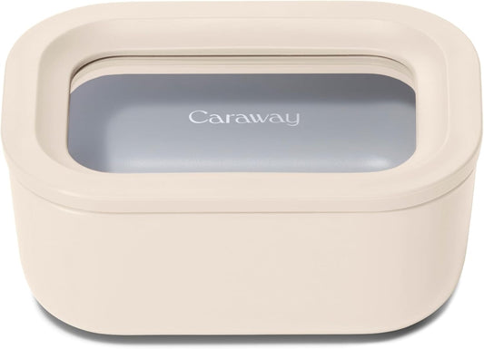 Caraway Glass Food Storage - 4.4 Cup Glass Container - Ceramic Coated - Easy to Store, Non Toxic, Non Stick Lunch Box Container with Lids - Dishwasher, Oven, & Microwave Safe - Mist