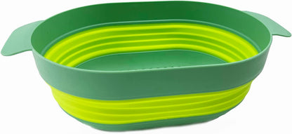 SAMMART 3L (0.8 Gallon) Over The Sink Oval Colander - Foldable Colander - Collapsible Kitchen Colander - Space Saving (Dark Green/Fluorescent Green (Set of 2))