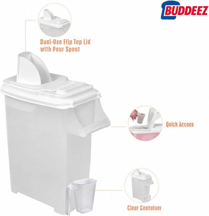 Buddeez 32 Quart Pet Food Dispenser with Lid - Airtight Storage for Dog Food, Cat Food, and Bird Seed - Easy Pour Spout for Mess Free Serving