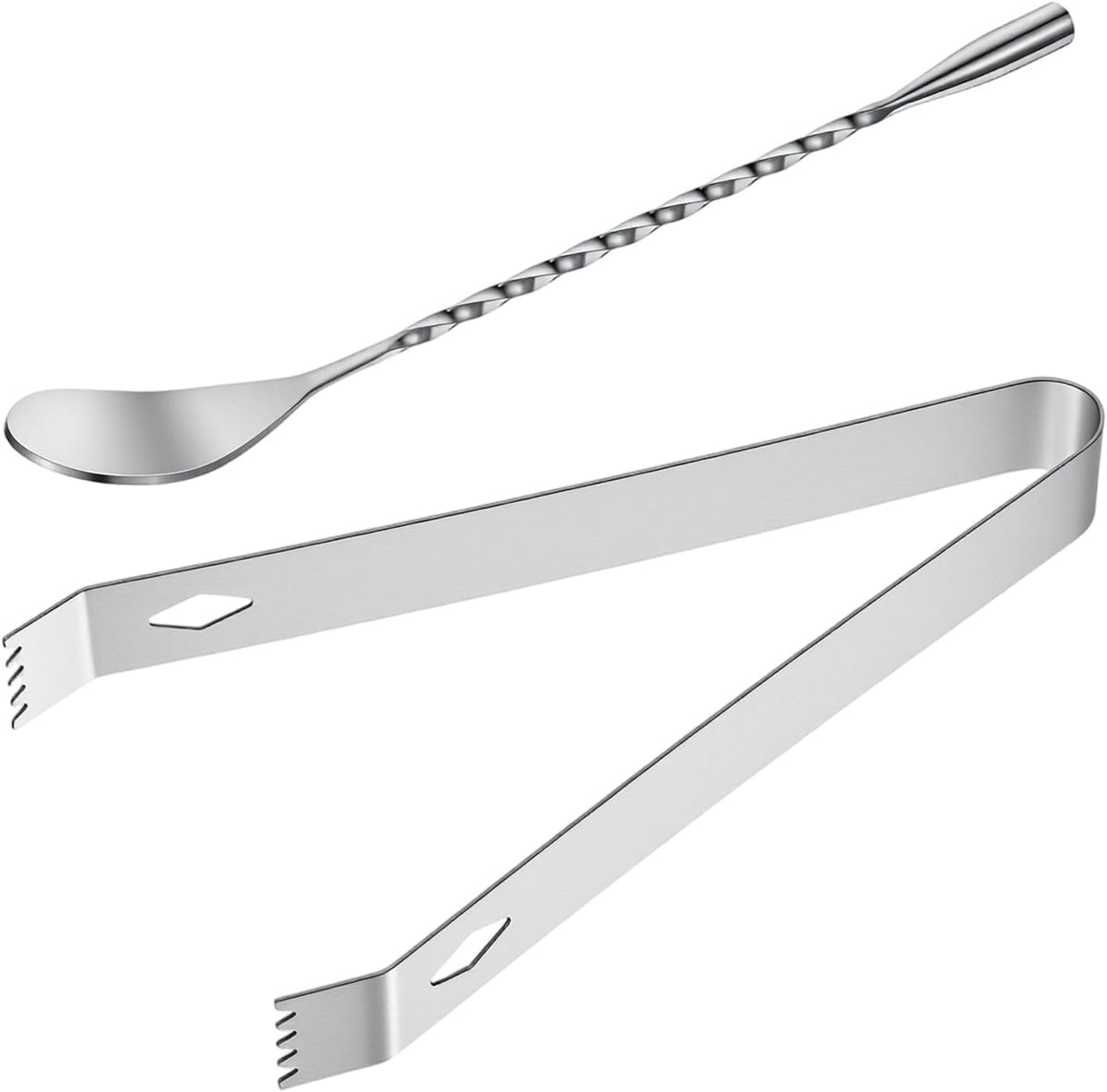 2 PCS Ice Tongs, Metal Tongs Set with Cocktail Spoon, Stainless Steel Serving Appetizers Kitchen Tong for Cocktails, Ice, Tea Party,Kitchen