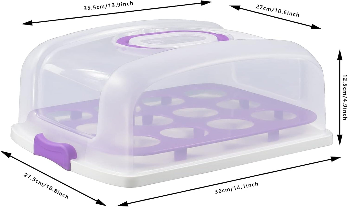 2in1 Cupcake Carrier and Cake Keeper with Lid, Rectangle Pie Carrier,Large Portable Storage Container for Storing 12 Cupcakes or 1 Large Cake (Blue)