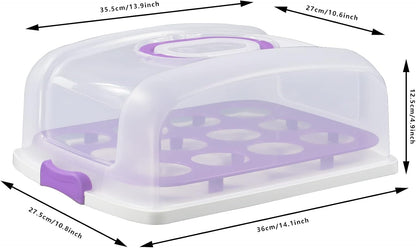 2in1 Cupcake Carrier and Cake Keeper with Lid, Rectangle Pie Carrier,Large Portable Storage Container for Storing 12 Cupcakes or 1 Large Cake (Blue)