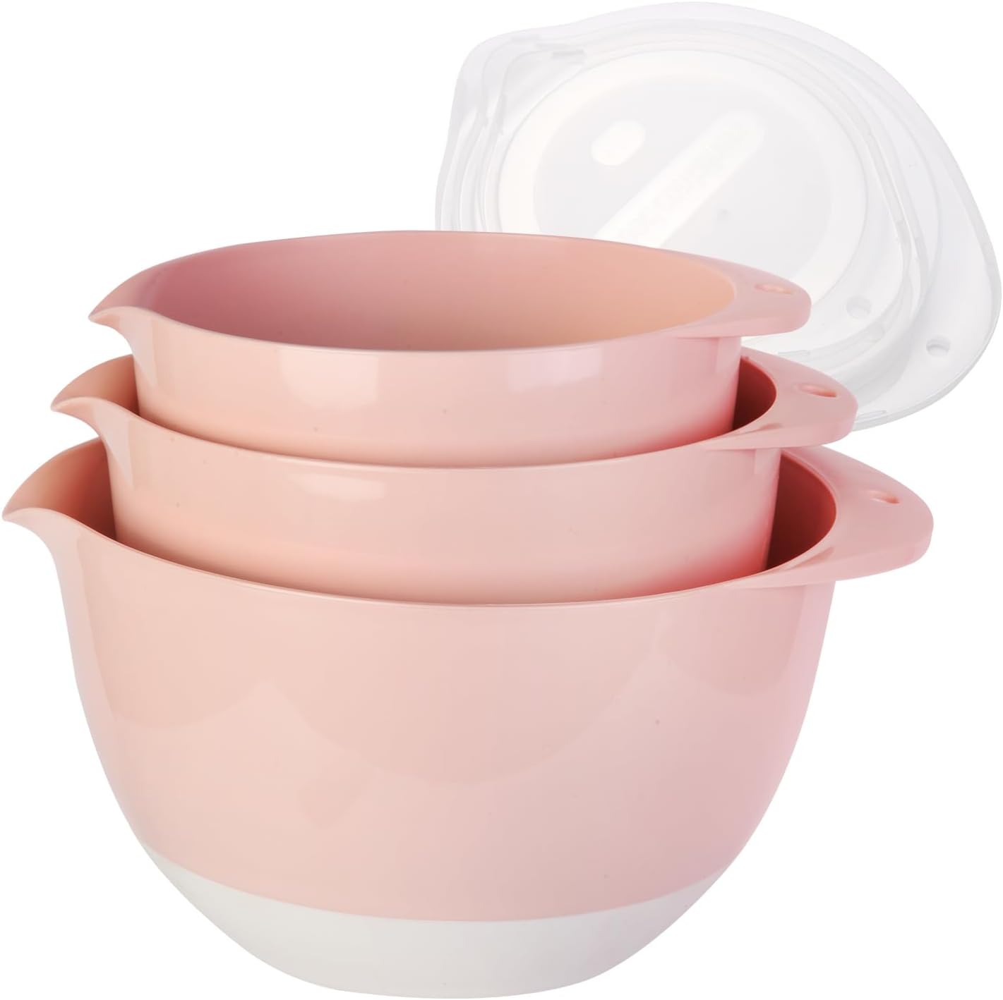 3 Plastic Mixing Bowls with Lids,Pour Spout,TPR Bottom,Mixing Bowl Set,Deep Nesting Small Batter Bowl for Serving,Prep,Baking,Non Slip,Dishwasher Safe,Easy to Grip/Spout,Pale Blue