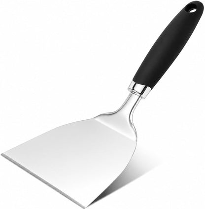 304 Stainless Steel Fish Spatula, Thin Flexible Slotted Turner | Non-Slip Ergonomic Handle, Metal Spatula for Fish, Eggs, Burgers, Cast Iron & Griddle, Black