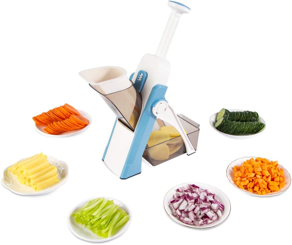 ONCE FOR ALL Safe Mandoline Slicer 5 in 1 Vegetable Chopper Food Potato Cutter, Strips Julienne Dicer Adjustable Thickness 0.1-8 mm Kitchen Chopping Artifact Fast Meal Prep (Gray)