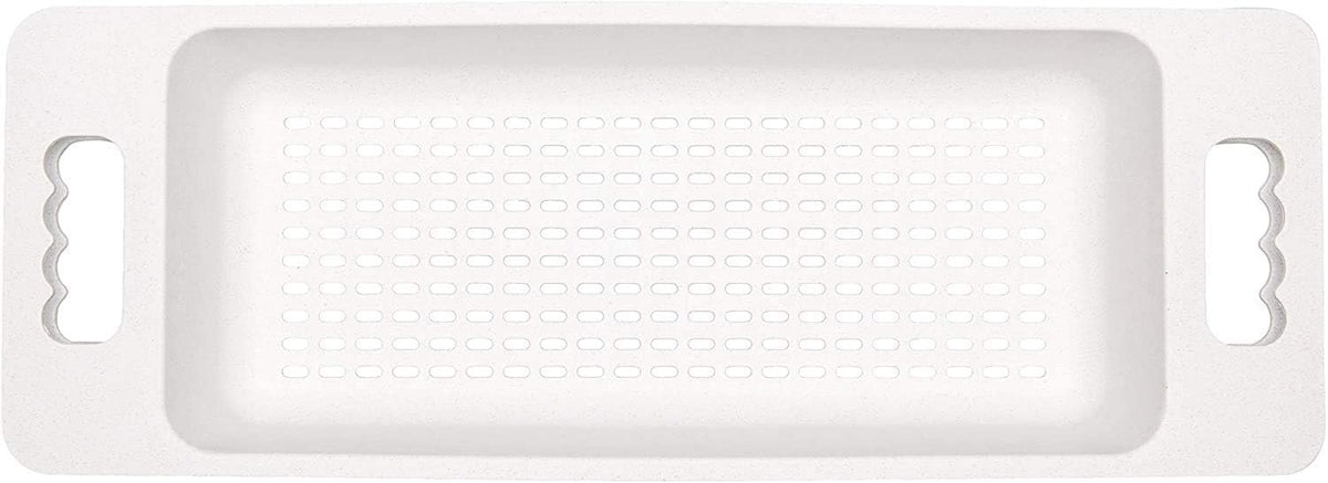 Zuhnë Reeva Over The Sink Colander Strainer Set of 2, Food Grade Wheat Fiber Composite, BPA Free, Stackable Soak Rinse Bins, Light Grey, Fits 15 to 17 in Sink Bowls