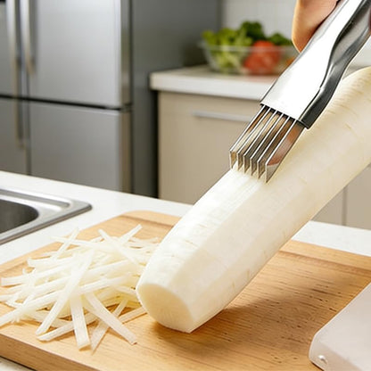 3 Pcs Shred Silk the Knife,Stainless Steel Multifunctional Vegetable Chopper, Green Onion Slicer with 6 Blades, Scallion Shredder & Herb Cutter for Kitchen (Silver)