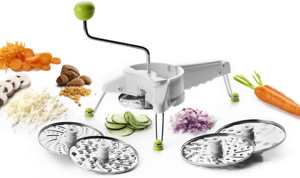 IBILI Mouli Rotary Cheese Grater 5-in-1 with Hand Crank | Made in Spain | Mandoline Slicer Vegetable Chopper for Parmesan Cheese, Nuts & Fruits | Includes 5 Stainless Steel Interchangeable Blades