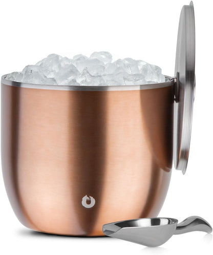 SNOWFOX Plus, Premium Vacuum Insulated Stainless Steel Ice Bucket with Lid/Scoop,Home Bar Accessories,Elegant Bartending Ice Bucket for Parties,Beautiful Outdoor Entertaining Supplies,3L,Natural Teak