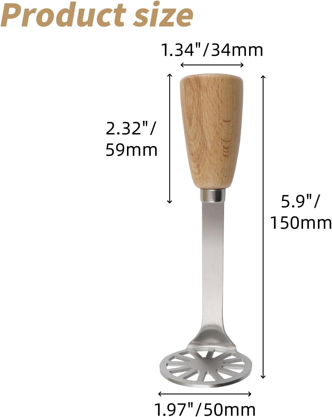 5.9" Mini Potato Masher,Avocado Masher with Wood Non Slip Handle