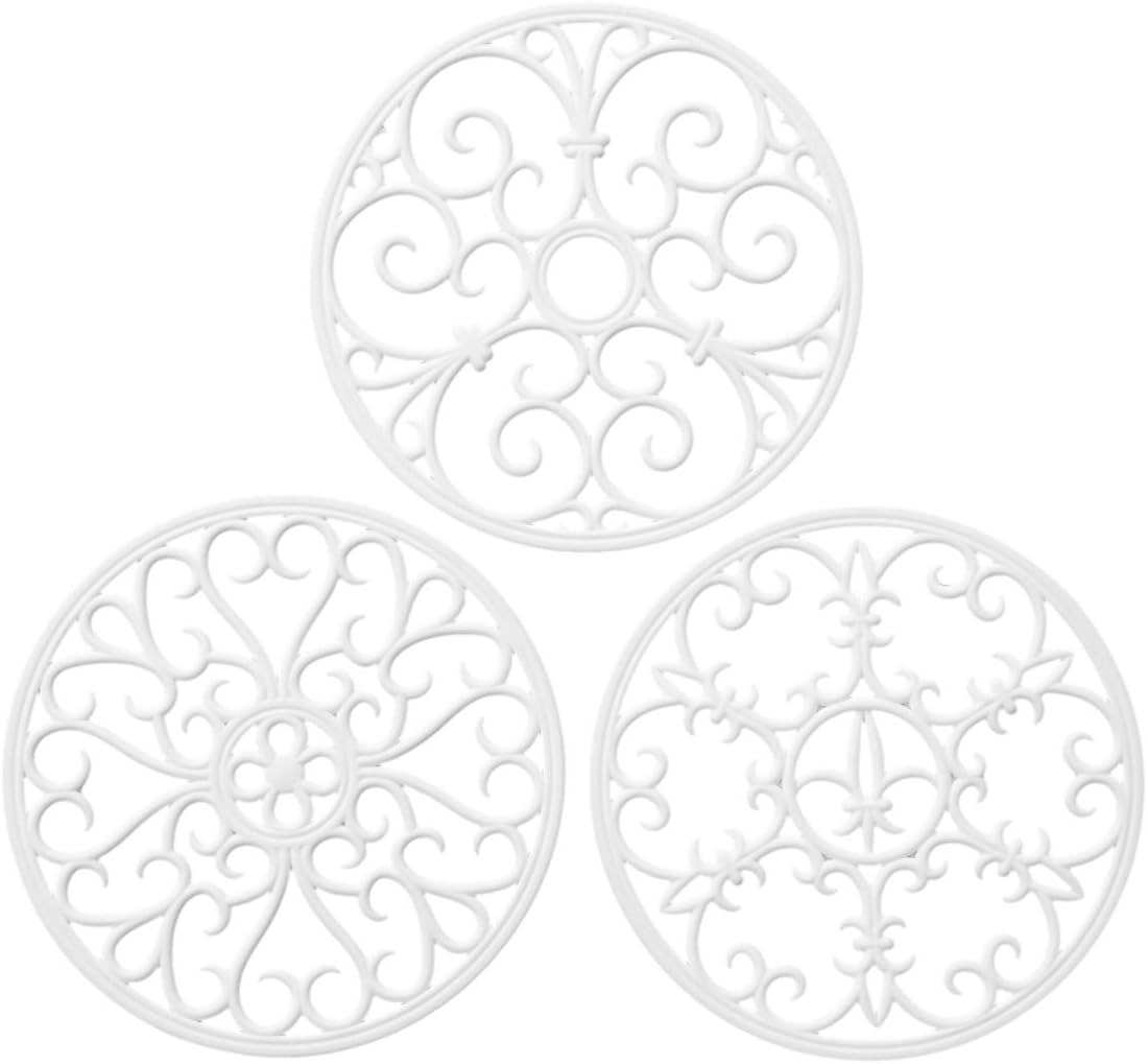 Silicone Trivet Mat - Hot Pot Holder Hot Pads for Table & Countertop - Teapot Trivet Kitchen Trivets - Non-Slip & Heat Resistant Modern Kitchen Hot Pads for Pots & Hot Dish Navy Blue Trivet Set of 3
