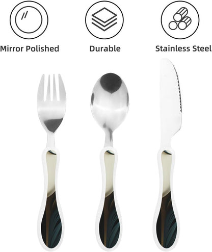 Stainless Steel Kids Silverware Set, Horse Pattern Utensil Set Reusable Children Safe Knife Spoon Fork Set With Storage Case Dishwasher Safe For Lunch, Travel Outdoors