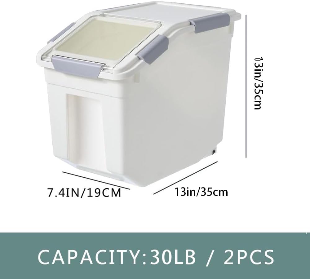 20Lbs 2 Pack Food Storage Container with Scoop, Airtight Rice Storage Bins Flour Containers Pet Food Dispenser with Handle & Wheels, Plastic Kitchen Pantry Organization for Cereal Baking Supplies